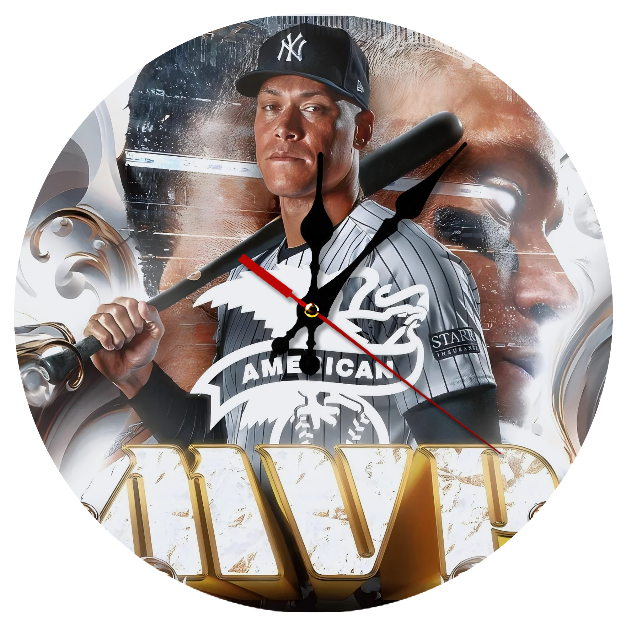 Aaron Judge MVP Silent Round Wall Clock – Modern & Stylish DIY Design, Durable Wood Construction, Easy To Install – Perfect For Office, Bedroom, Living Room, And More